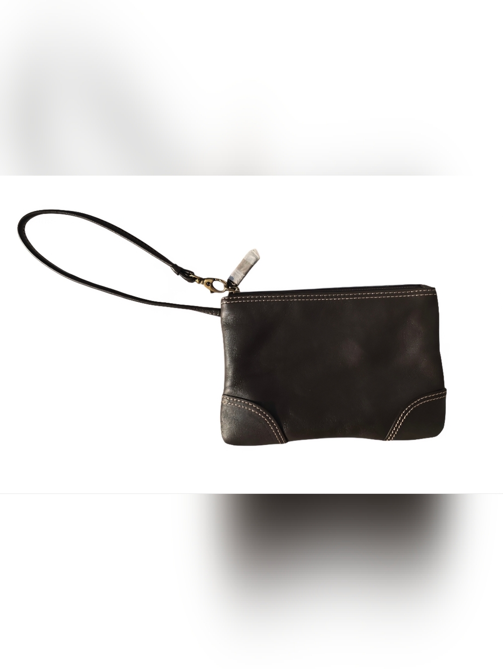 NEW Levenger dark brown large leather wristlet 8" × 5.5"